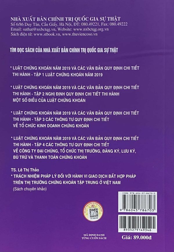 Thao túng giá cổ phiếu trên thị trường chứng khoán tập trung Việt Nam dưới góc nhìn chuyên sâu về tài chính và pháp luật (Xuất bản lần thứ hai, có sửa chữa, bổ sung)