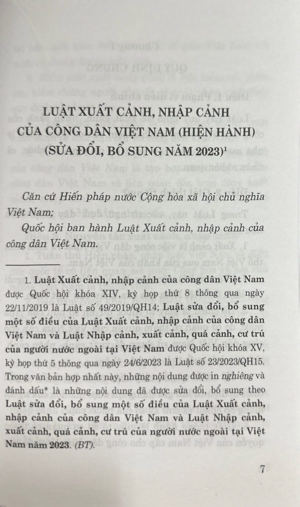 Luật xuất cảnh, nhập cảnh của công dân Việt Nam (hiện hành) ( sửa đổi, bổ sung năm 2023)