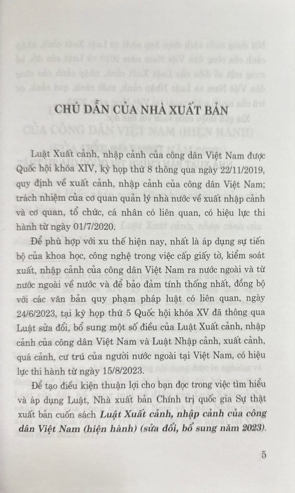 Luật xuất cảnh, nhập cảnh của công dân Việt Nam (hiện hành) ( sửa đổi, bổ sung năm 2023)