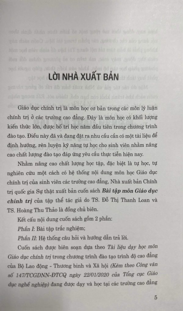 Bài tập môn Giáo dục chính trị ( chương trình đào tạo trình độ cao đẳng)