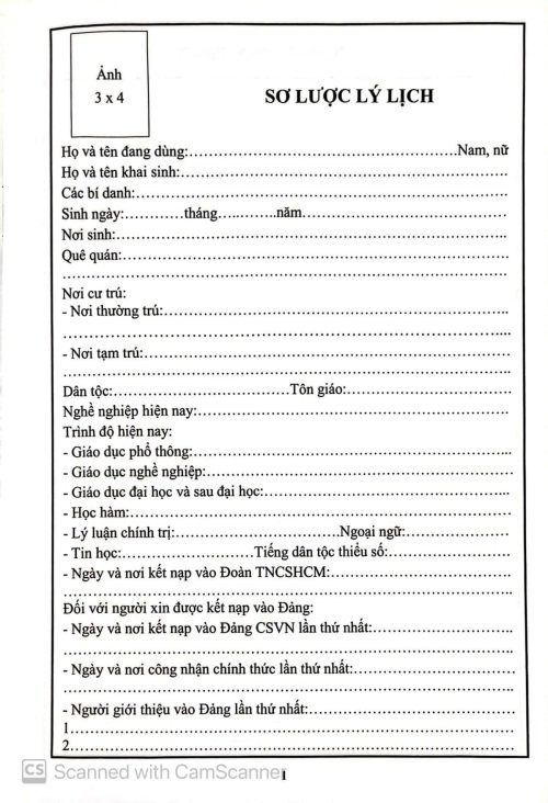 Lý lịch của người xin vào đảng (mẫu 2-KNĐ)