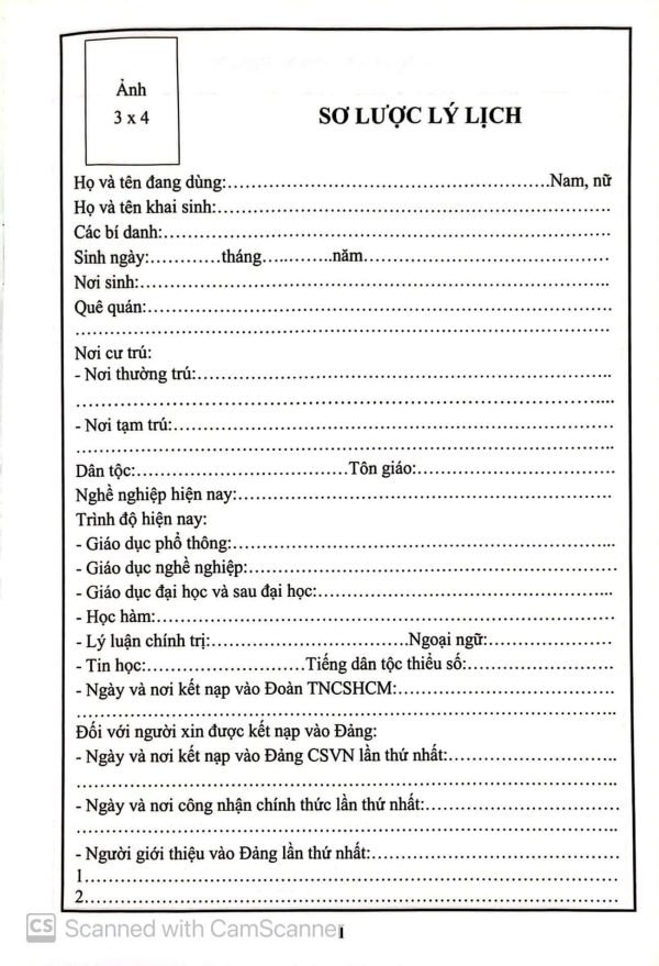 Lý lịch của người xin vào đảng (mẫu 2-KNĐ)