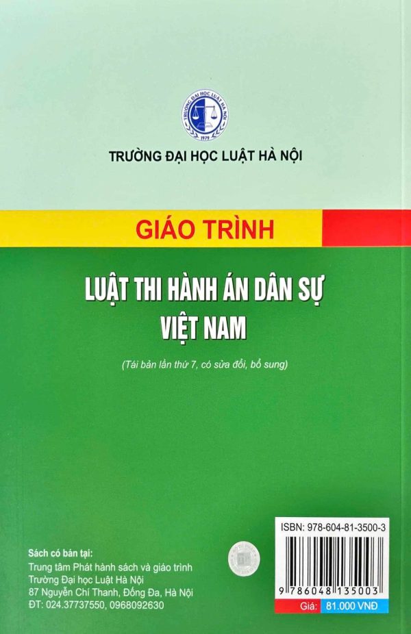 Giáo trình Luật Thi hành án dân sự Việt Nam (Tái bản lần thứ 7, có sửa đổi, bổ sung)