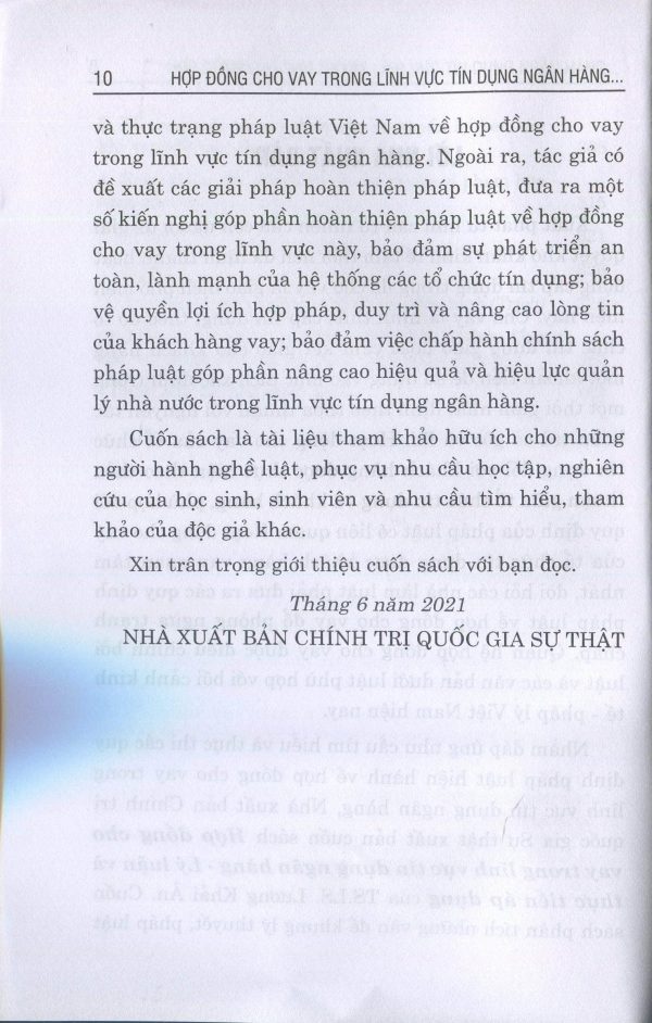 Hợp đồng cho vay trong lĩnh vực tín dụng ngân hàng: Lý luận và thực tiễn áp dụng (sách chuyên khảo)