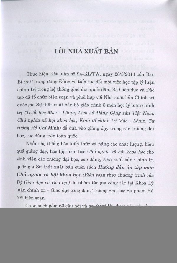 Hướng dẫn ôn tập môn chủ nghĩa xã hội khoa học (biên soạn theo chương trình của Bộ Giáo dục và đào tạo)