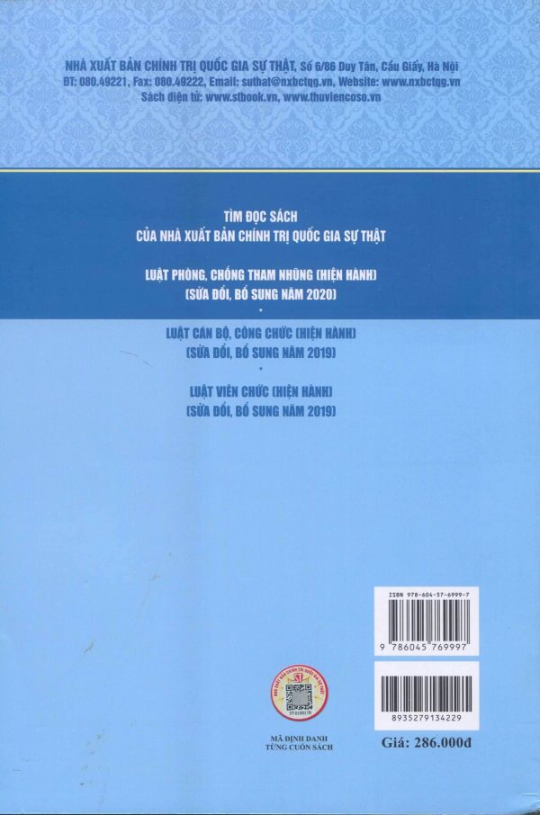 Phòng, chống tham nhũng trong hoạt động thanh tra ở Việt Nam (Tái bản có sửa chữa, bổ sung) (sách chuyên khảo)